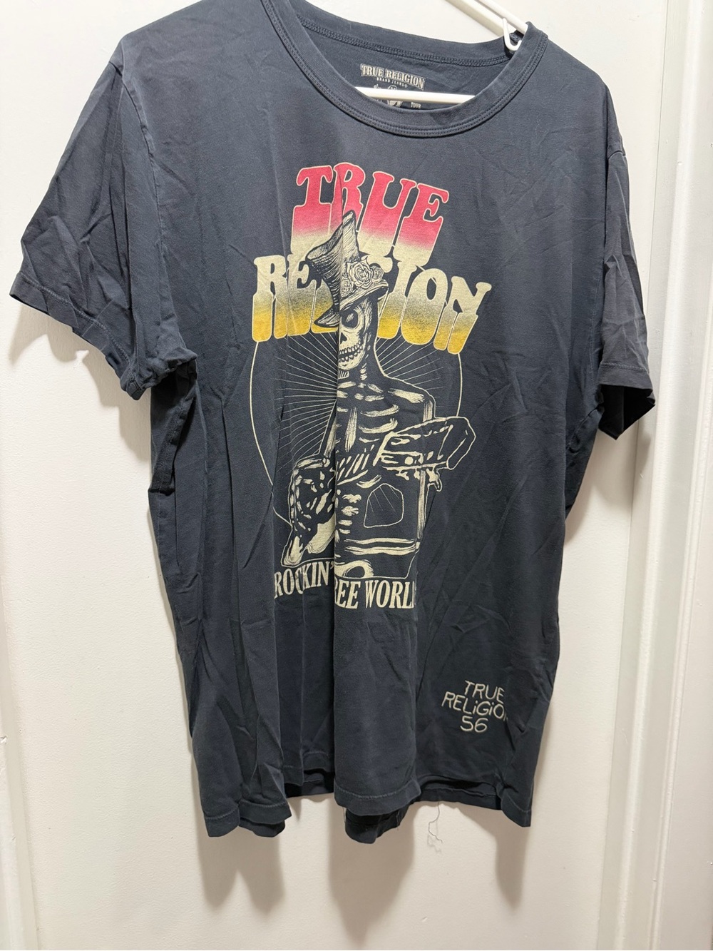 True Religion Black Short-Sleeve Tee with Red and Yellow Graphic